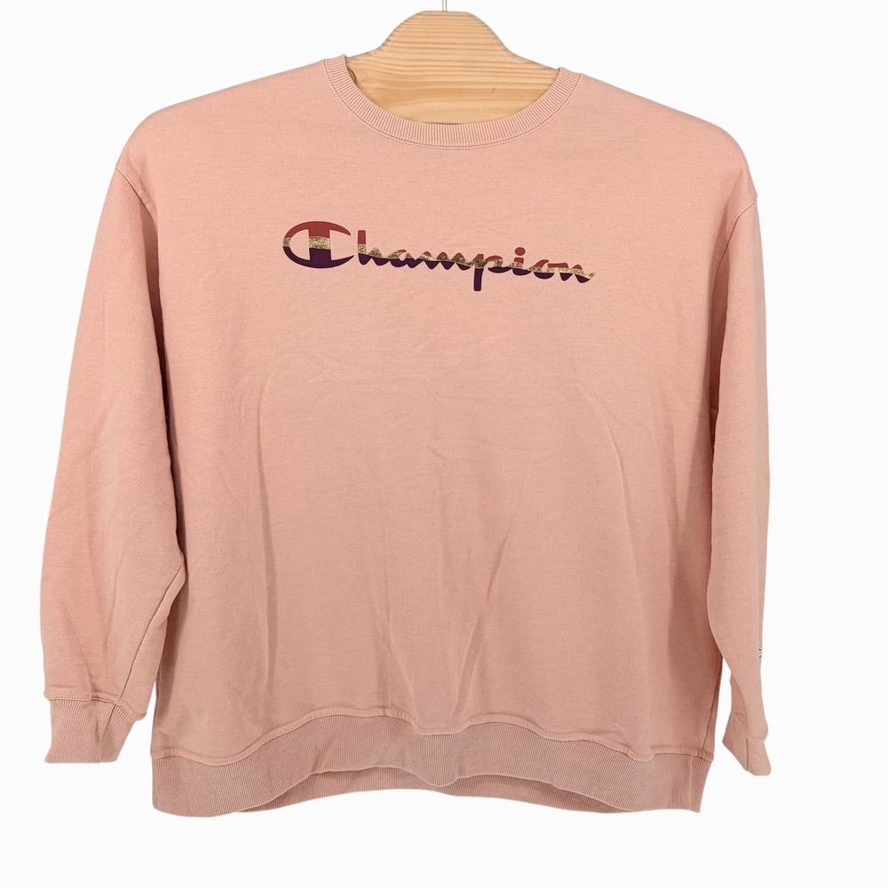 Champion Sweatshirt 3X Peach Pink Graphic Logo Fleece Crew Neck GF537